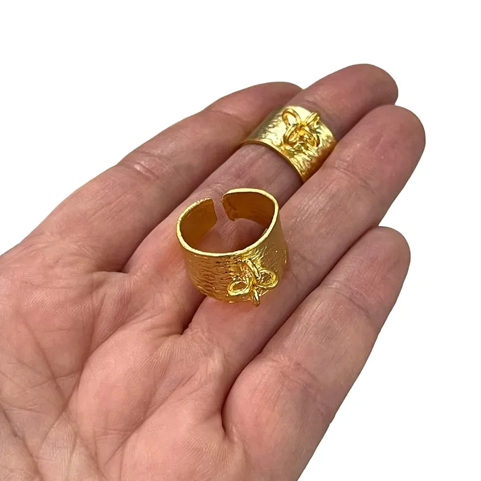 24Kt Matte Gold Plated Brass Adjustable Ring Blank Peppy Beads Rings 24Kt Matte Gold Plated Brass Adjustable Ring Blank Peppy Beads Rings