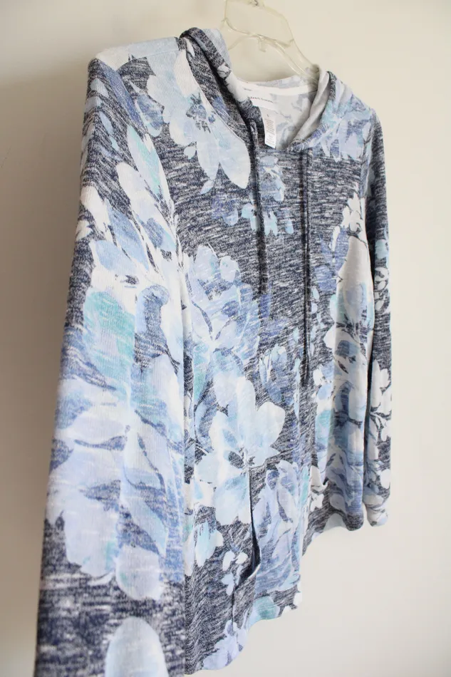 Alfred Dunner Blue Floral Lightweight Sweater Hoodie S Alfred Dunner Rings