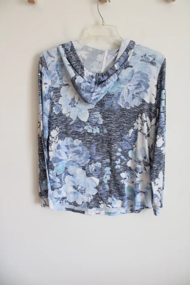 Alfred Dunner Blue Floral Lightweight Sweater Hoodie S Alfred Dunner Rings