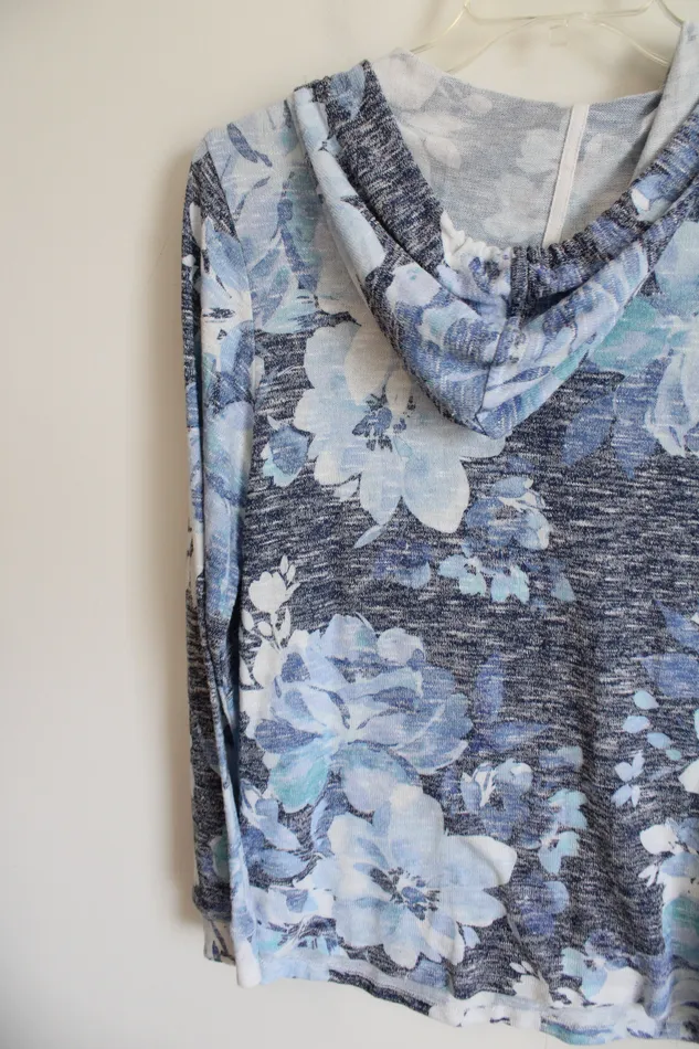 Alfred Dunner Blue Floral Lightweight Sweater Hoodie S Alfred Dunner Rings