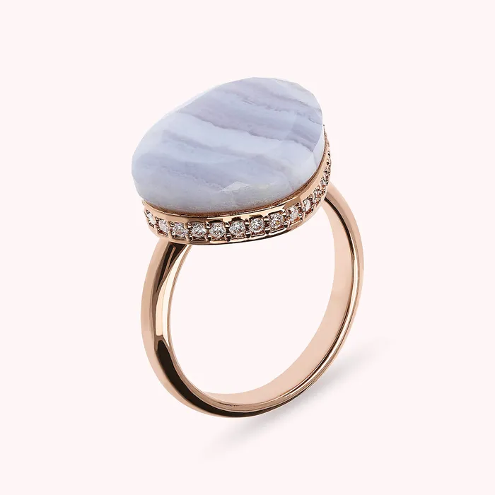 Bronzallure Rings Anello Cocktail Goccia con Pietra Naturale e Cubic Zirconia