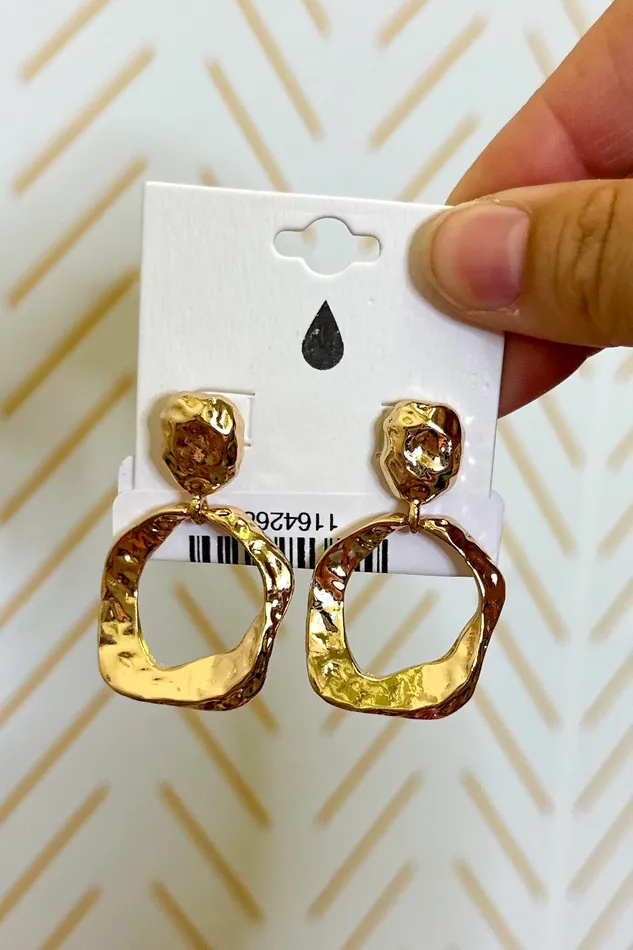 Earrings Judson Hammered Metal Organic Hoop Drop Earrings Gold