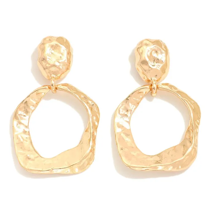 Earrings Judson Hammered Metal Organic Hoop Drop Earrings Gold