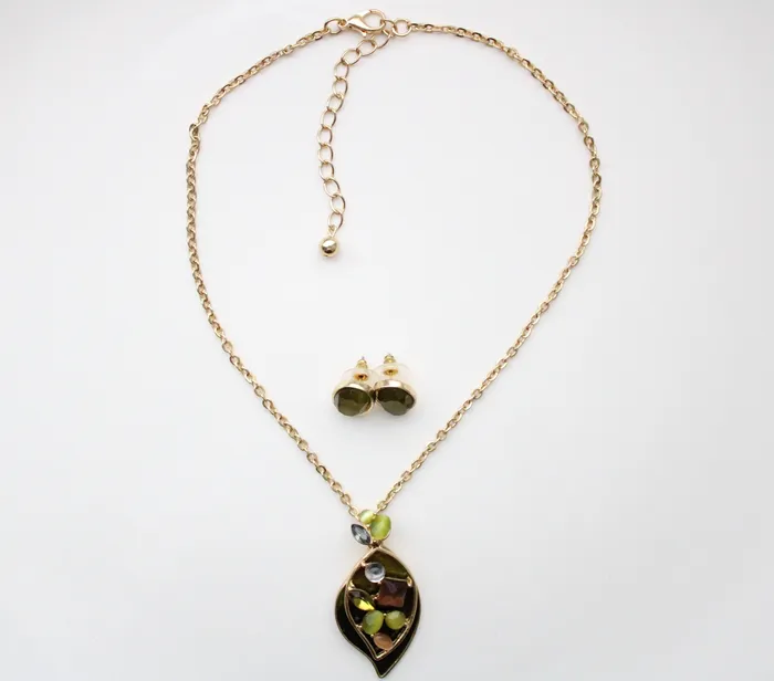 KC Green Gold Earring Necklace Set KC Necklaces