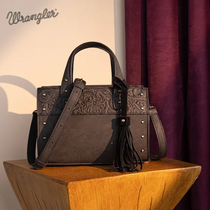 MONTANA WEST Rings Wrangler Western Tooled Tote Crossbody Black