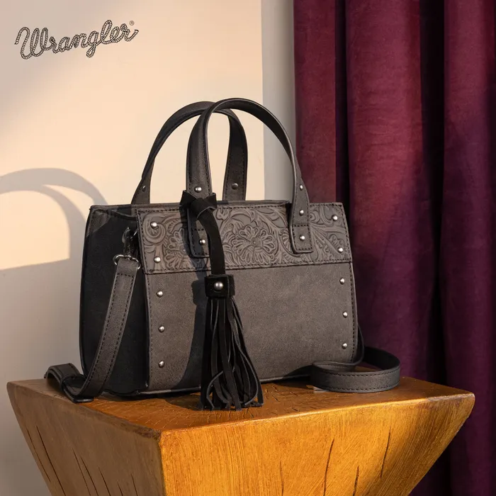 MONTANA WEST Rings Wrangler Western Tooled Tote Crossbody Black