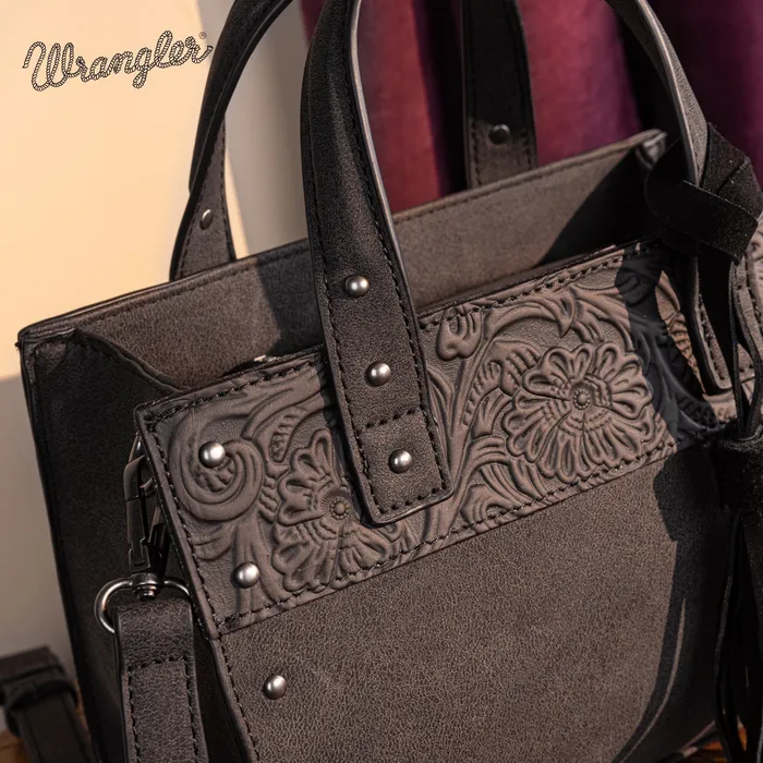 MONTANA WEST Rings Wrangler Western Tooled Tote Crossbody Black