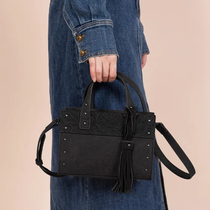 MONTANA WEST Rings Wrangler Western Tooled Tote Crossbody Black