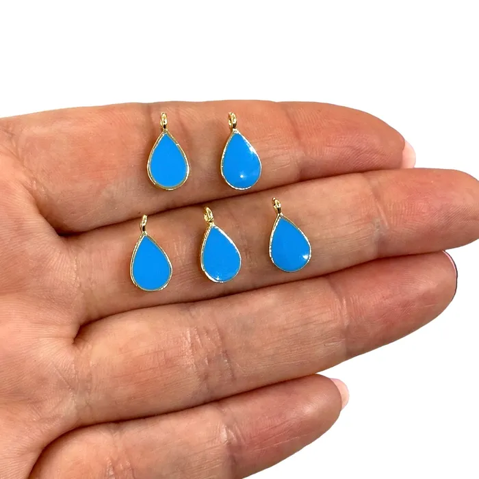 Peppy Beads Earrings 24Kt Gold Plated Blue Enamelled Drop Charms 5 pcs in a Pack