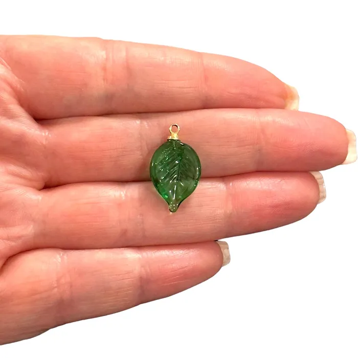 Peppy Beads Earrings Hand Made Murano Glass Leaf Charm With 24Kt Gold Plated Pin