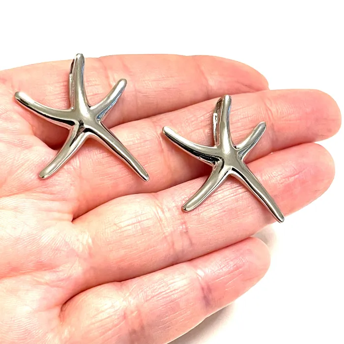 Peppy Beads Earrings Silver Plated Brass Starfish Charms 2 pcs in a pack