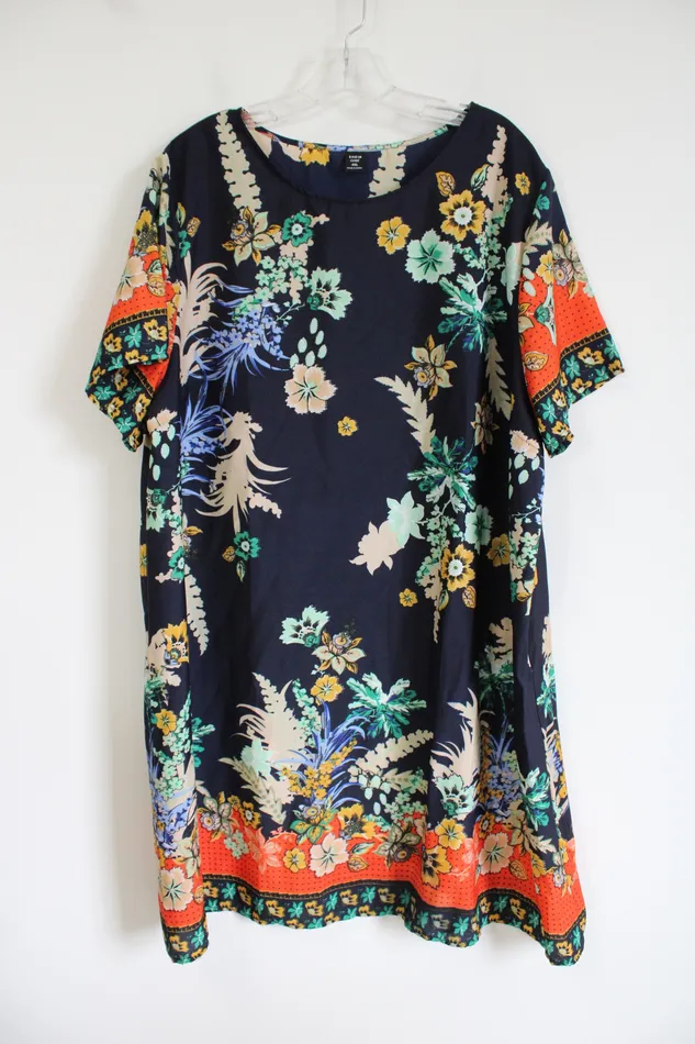 Shein Rings Shein Curve Dark Navy Blue Floral Tropical Dress 4XL