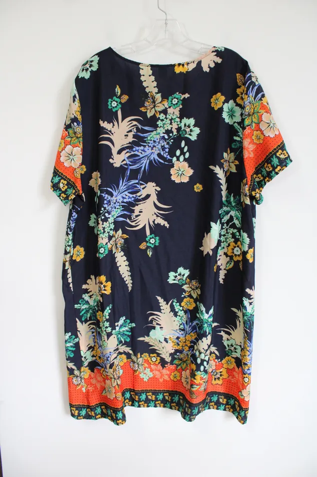 Shein Rings Shein Curve Dark Navy Blue Floral Tropical Dress 4XL