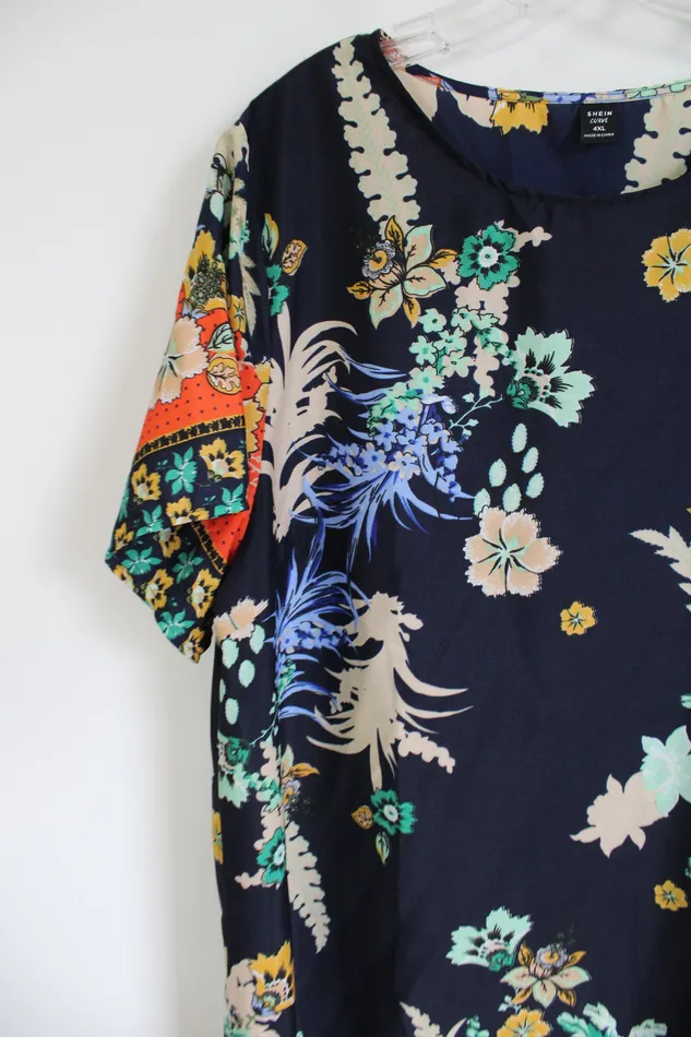 Shein Rings Shein Curve Dark Navy Blue Floral Tropical Dress 4XL