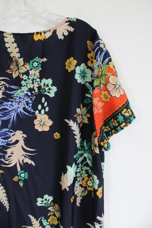 Shein Rings Shein Curve Dark Navy Blue Floral Tropical Dress 4XL
