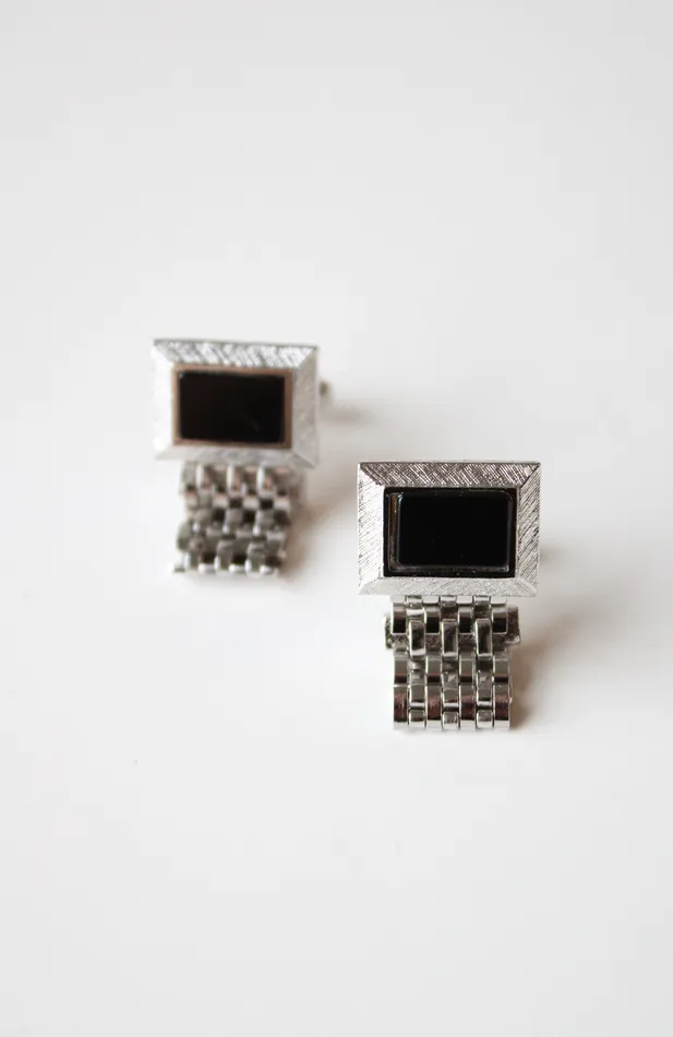 Silver Black Onyx Cuff Links Jubilee Thrift Earrings