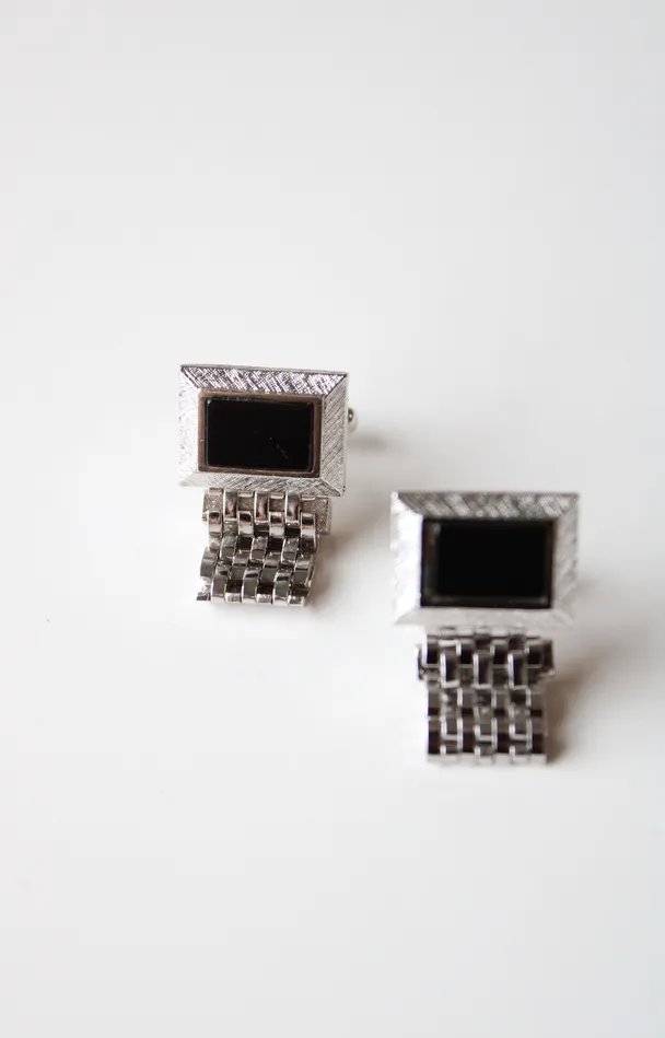 Silver Black Onyx Cuff Links Jubilee Thrift Earrings
