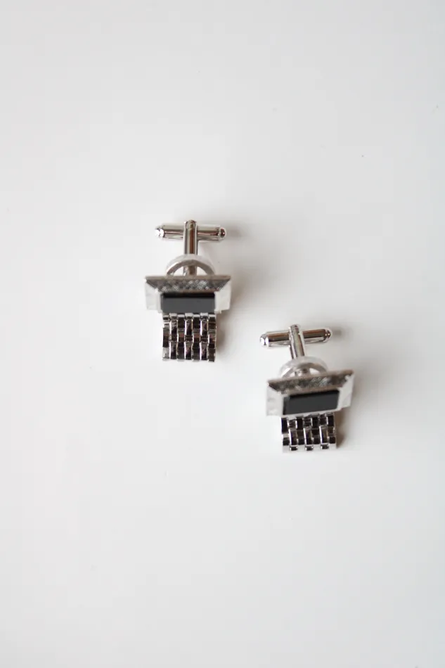 Silver Black Onyx Cuff Links Jubilee Thrift Earrings