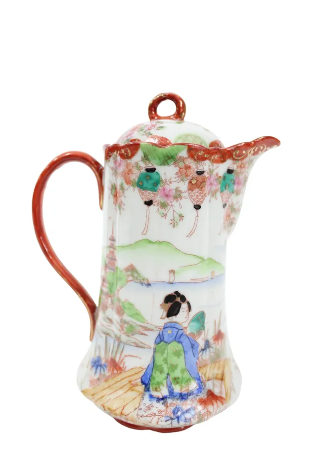 Vintage Geisha Painted Cocoa Pot Jubilee Thrift Earrings