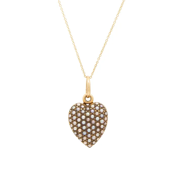 Antique Necklaces Victorian Pave Pearl Heart Locket And 14k Gold Necklace
