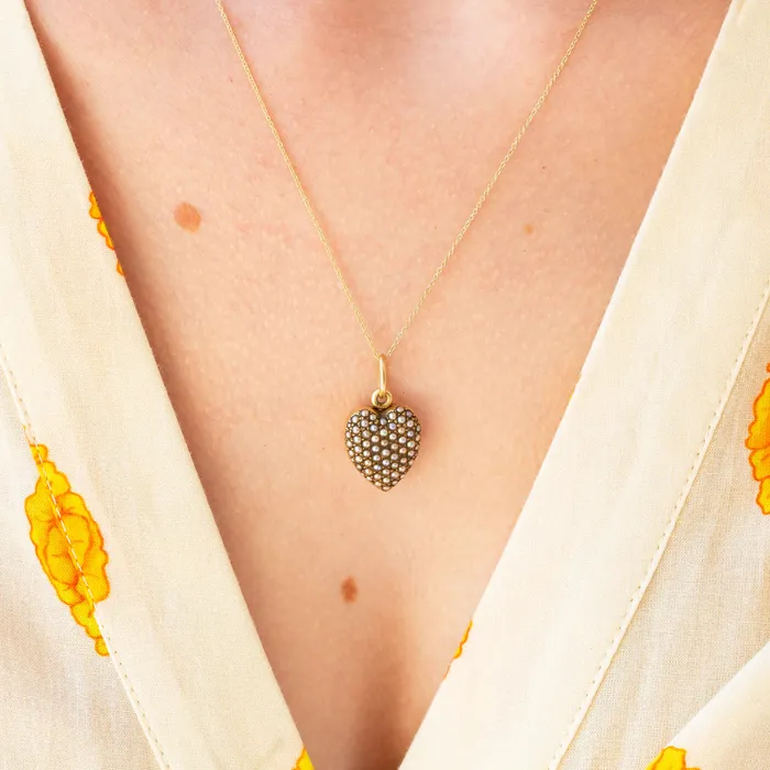 Antique Necklaces Victorian Pave Pearl Heart Locket And 14k Gold Necklace