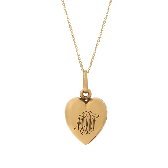 Antique Necklaces Victorian Pave Pearl Heart Locket And 14k Gold Necklace
