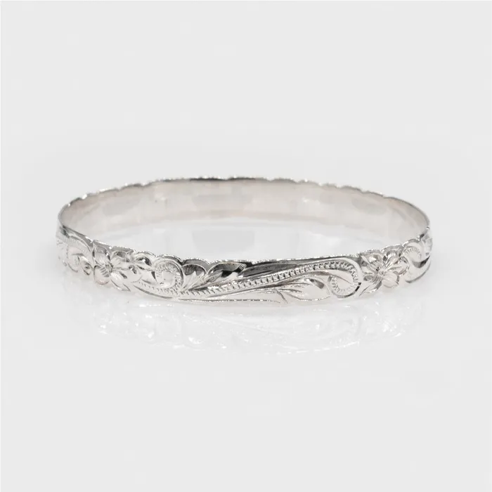Bracelets 925 Sterling Silver Isla 8mm Kids Plumeria Scroll Bangle rosamarianas