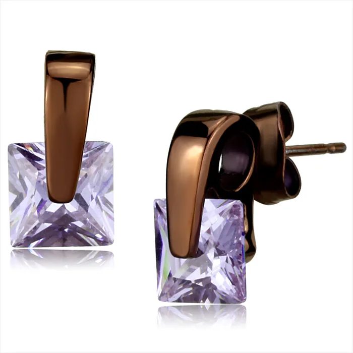 CJE2541 Womens Wholesale CZ Purple and Chocolate Plated Earring Green Earrings CJE2541 Womens Wholesale CZ Purple and Chocolate Plated Earring Green Earrings