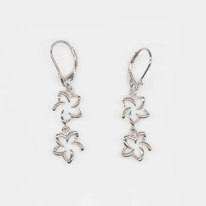 Earrings 925 Sterling Silver Tasi Double Open Plumeria with Lever Back Earrings rosamarianas