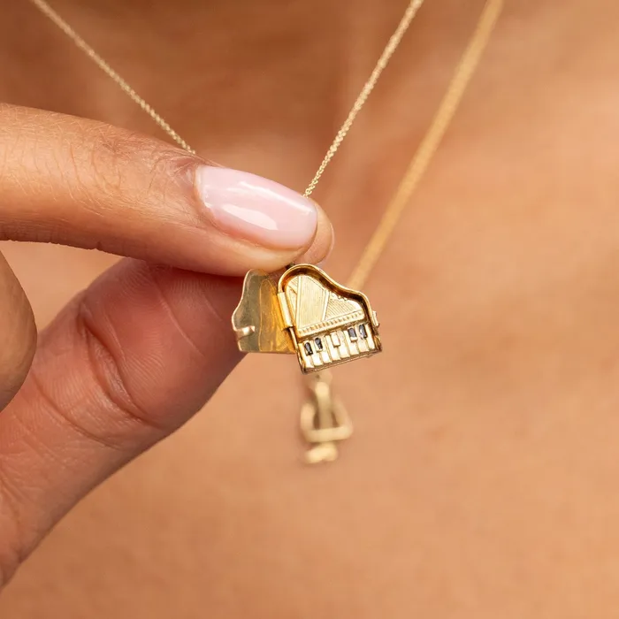 Earrings Vintage Movable 14k Gold and Enamel Piano Charm
