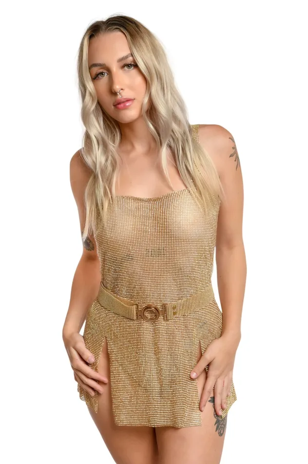 Gold Disco Rhinestone Dress THE LUMI SHOP PreStyled Sets