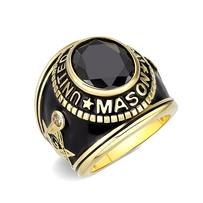 Rings Green CJM065 Wholesale Unisex IP Gold Brass with Synthetic Glass with Jet Black Color Masonic Ring Rings Green CJM065 Wholesale Unisex IP Gold Brass with Synthetic Glass with Jet Black Color Masonic Ring