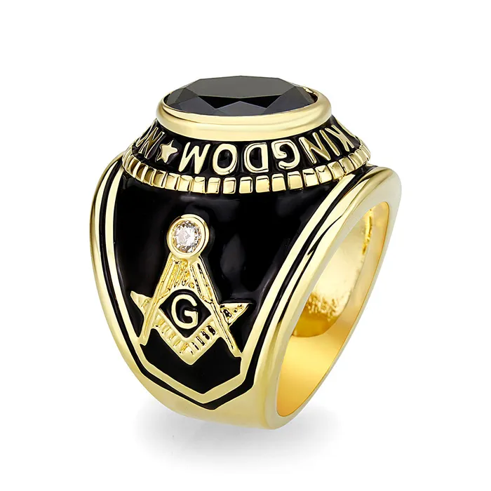 Rings Green CJM065 Wholesale Unisex IP Gold Brass with Synthetic Glass with Jet Black Color Masonic Ring