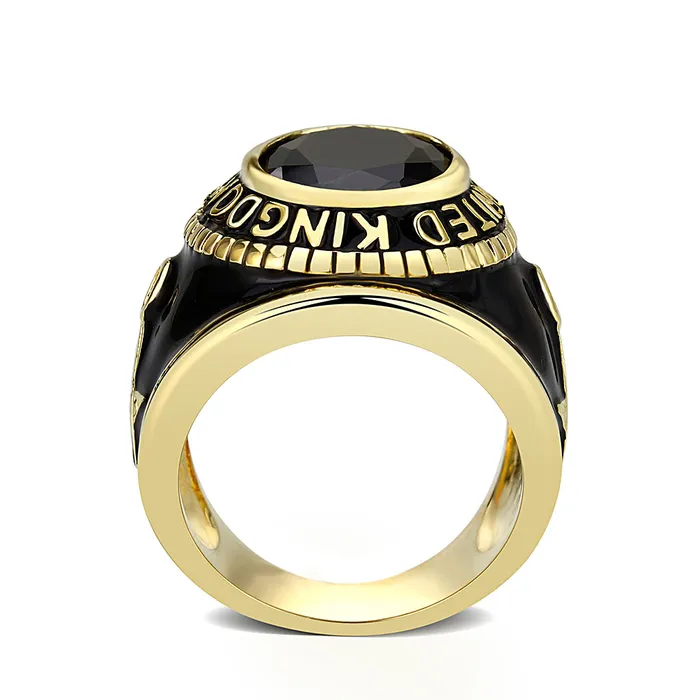 Rings Green CJM065 Wholesale Unisex IP Gold Brass with Synthetic Glass with Jet Black Color Masonic Ring