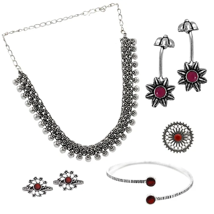 Rings Teejh Teejh Takshashila Oxidised Silver Jewellery Gift Set