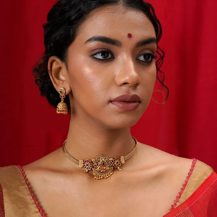Teejh Necklaces Teejh Arundhati Gold Red And Green Necklace Set