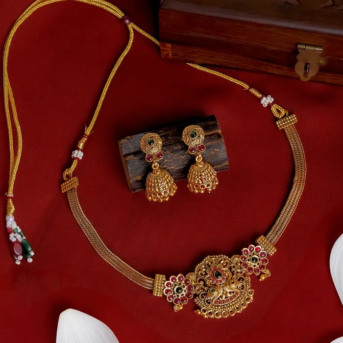 Teejh Necklaces Teejh Arundhati Gold Red And Green Necklace Set