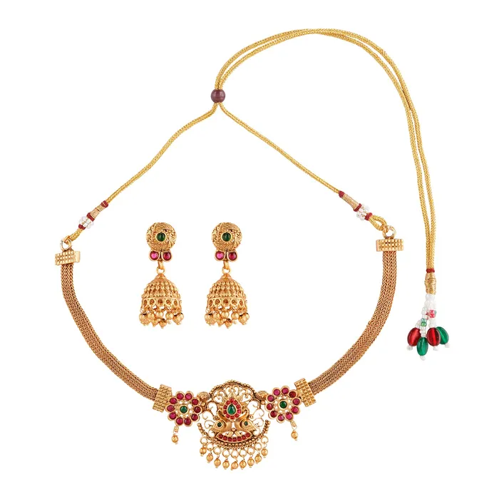 Teejh Necklaces Teejh Arundhati Gold Red And Green Necklace Set
