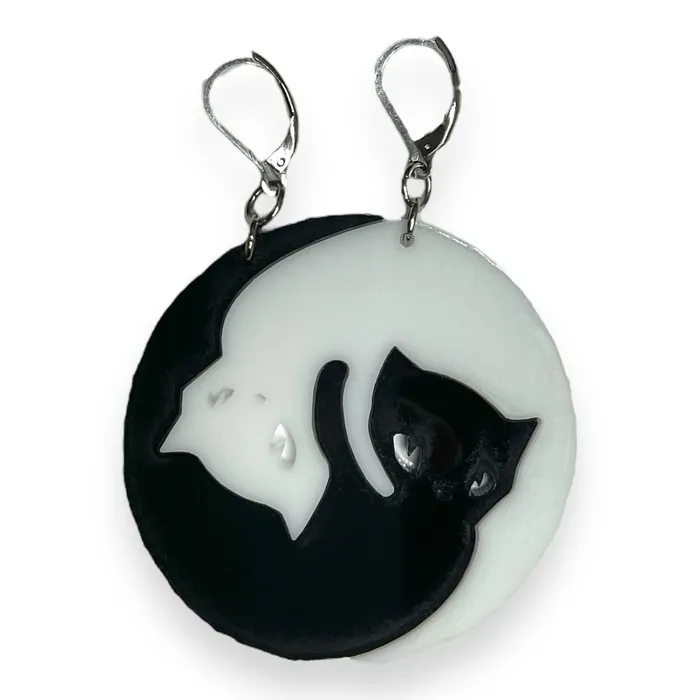 VincaUSA Earrings Emily The Strange Yin Yang Cat Mismatched XL Ear Hooks
