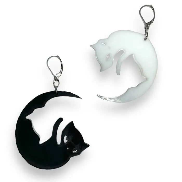 VincaUSA Earrings Emily The Strange Yin Yang Cat Mismatched XL Ear Hooks