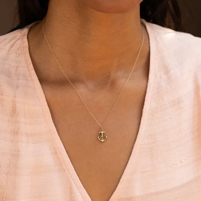 Vintage Nautical Anchor 14K Gold Charm Earrings