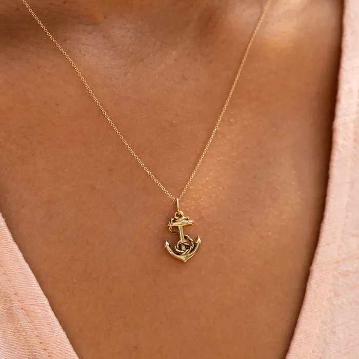 Vintage Nautical Anchor 14K Gold Charm Earrings