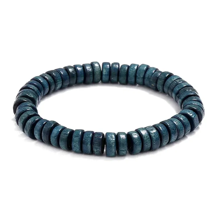 01 Bracelets AZ228 Lake Blue Wooden Bead Bracelet