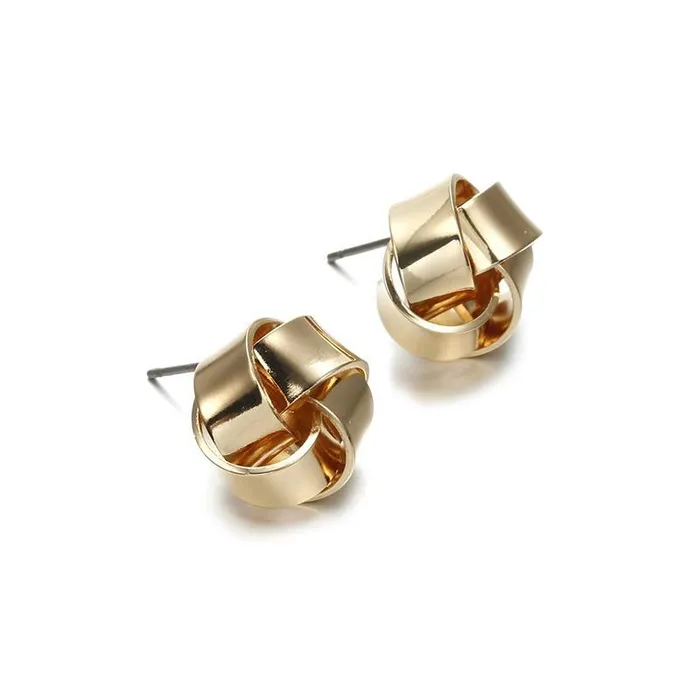 01 Earrings E369 Gold Smooth Twist Stud Earrings