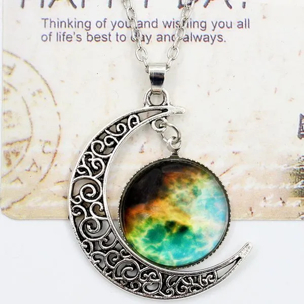 01 N1872 Silver Moon Stargazer Necklace with FREE Earrings Necklaces