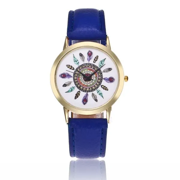 01 Rings W299 Royal Blue Band Colorful Feathers Collection Quartz Watch