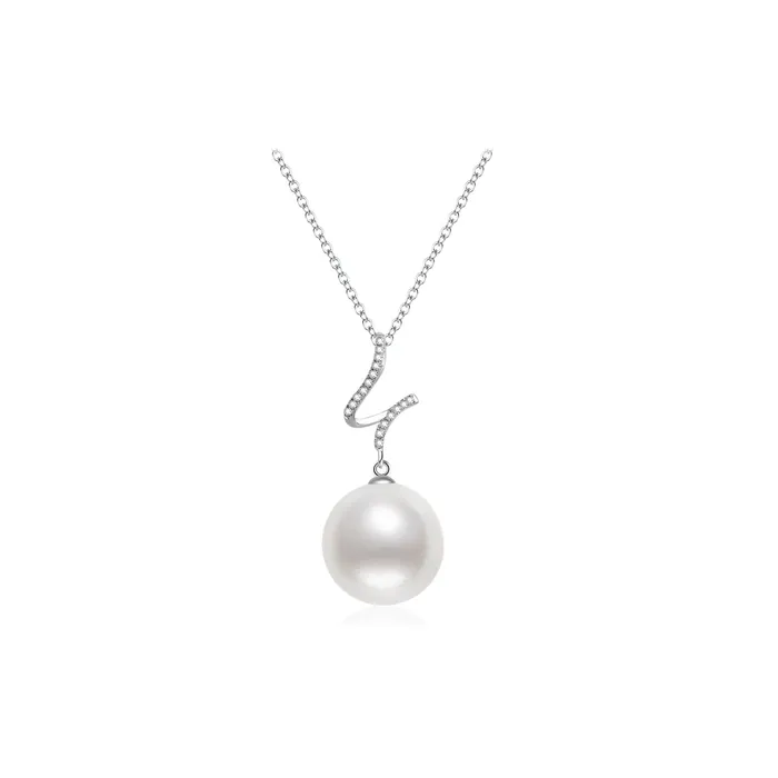 18K Solid Gold Diamond Australian White Saltwater Pearl Necklace KN00237 Pearly Lustre Necklaces 18K Solid Gold Diamond Australian White Saltwater Pearl Necklace KN00237 Pearly Lustre Necklaces