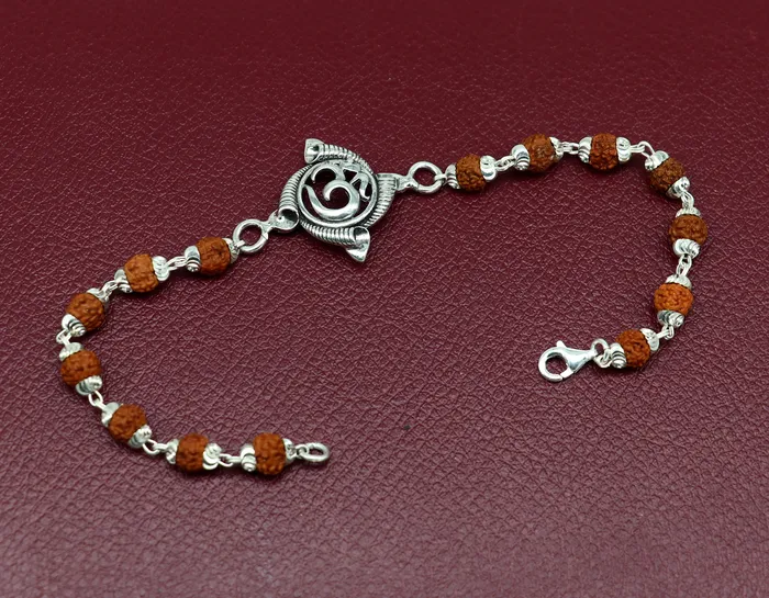 75 inches long handmade solid 925 sterling silver custom Aum OM design rudraksha Rakhi Bracelet special personalized Rakshabandhan gift rk09 TRIBAL ORNAMENTS Bracelets