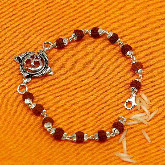 75 inches long handmade solid 925 sterling silver custom Aum OM design rudraksha Rakhi Bracelet special personalized Rakshabandhan gift rk09 TRIBAL ORNAMENTS Bracelets