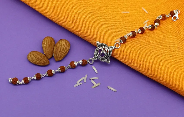 75 inches long handmade solid 925 sterling silver custom Aum OM design rudraksha Rakhi Bracelet special personalized Rakshabandhan gift rk09 TRIBAL ORNAMENTS Bracelets